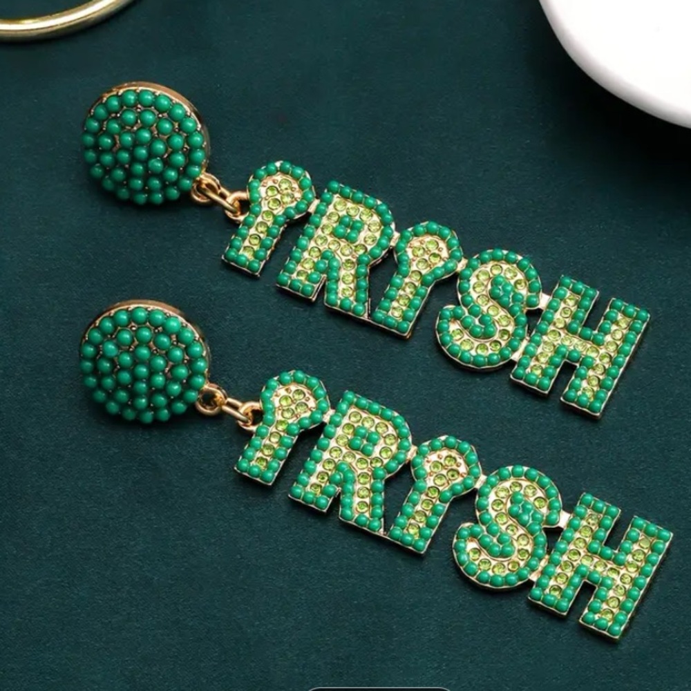 Bead and rhinestones green drop Irish earrings St. Patrick’s Day Jewerly new